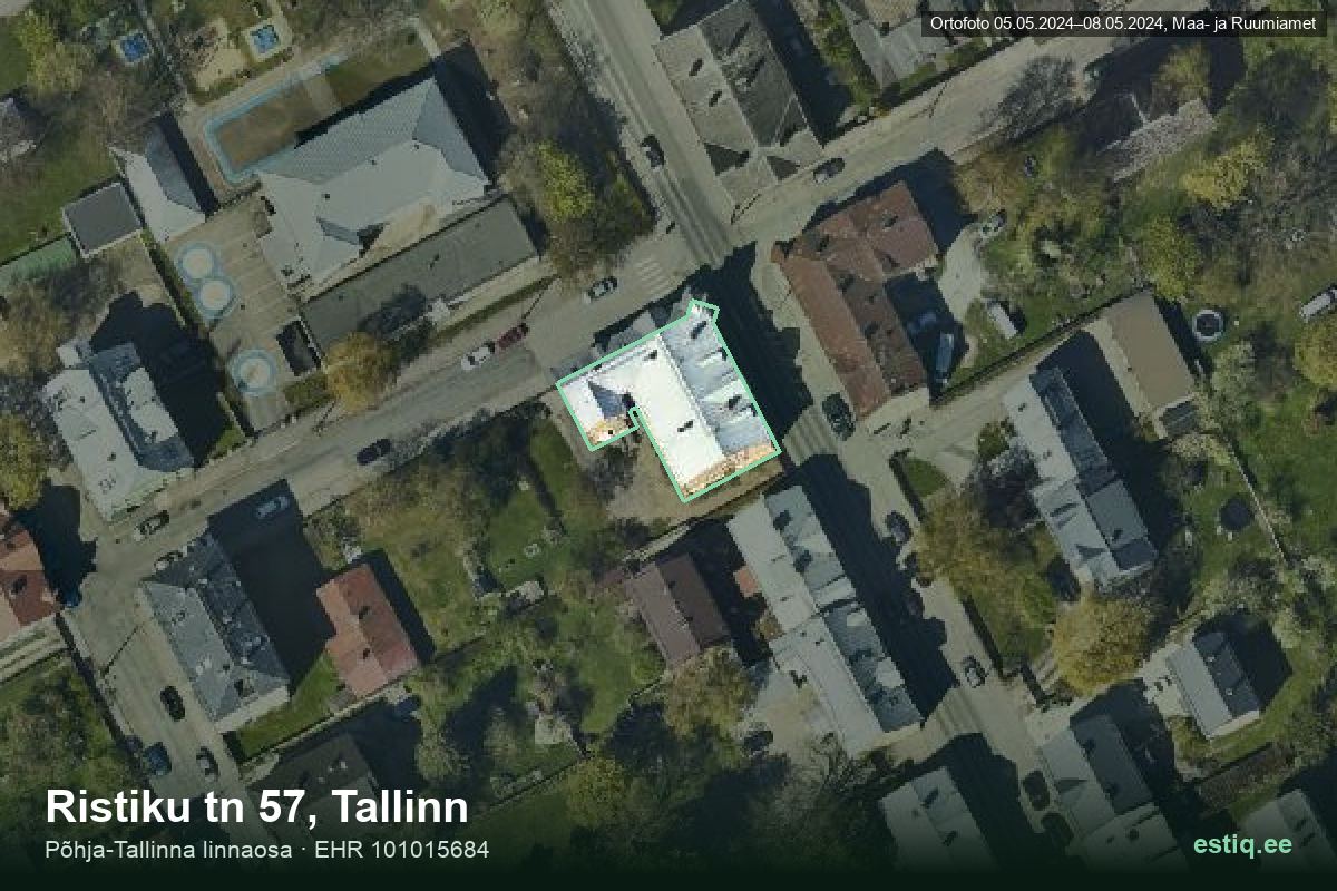 Ristiku tänav 57, Tallinn – hoone aerofoto, kontuur ehitisregistri (EHR) andmetest