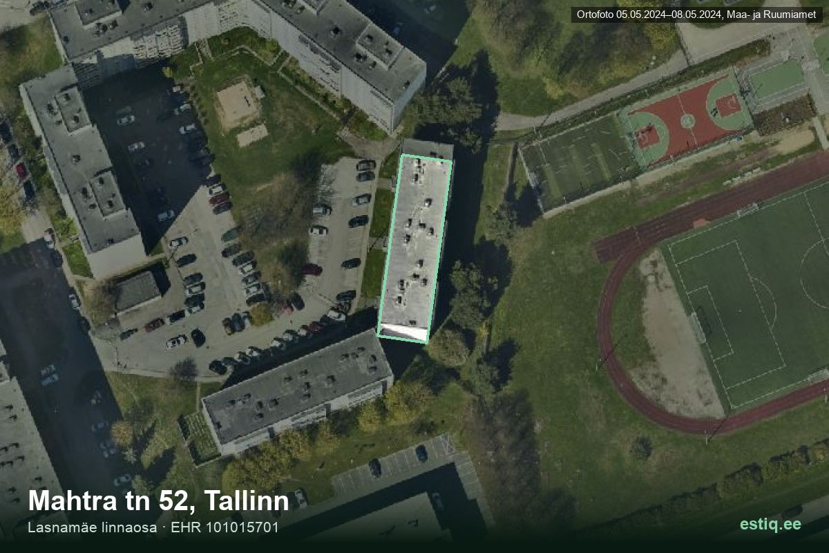 Mahtra tänav 52, Tallinn – hoone aerofoto, kontuur ehitisregistri (EHR) andmetest