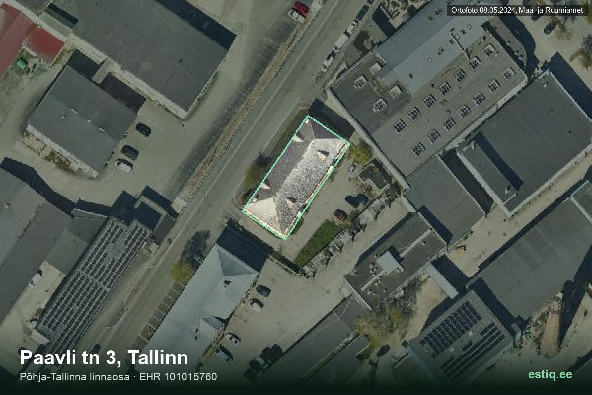 Paavli tänav 3, Tallinn – aerial photo of the building, outline from the Building Register (EHR)