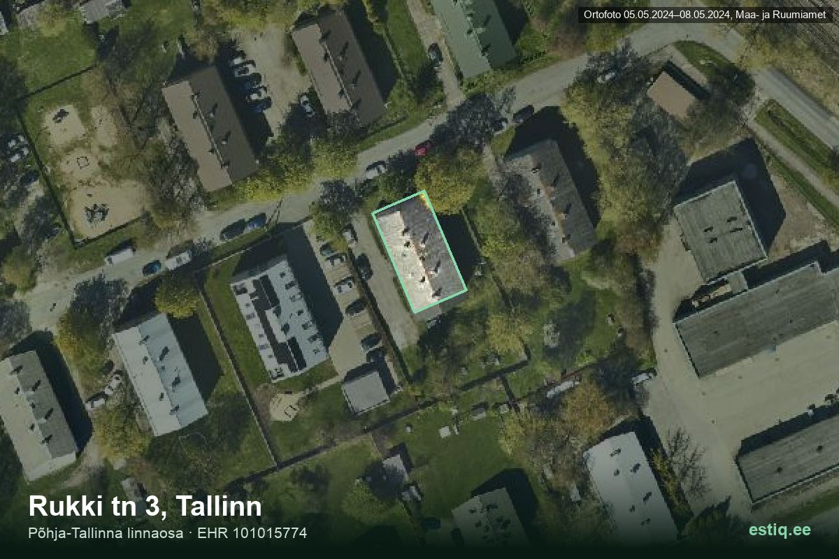Rukki tänav 3, Tallinn – hoone aerofoto, kontuur ehitisregistri (EHR) andmetest