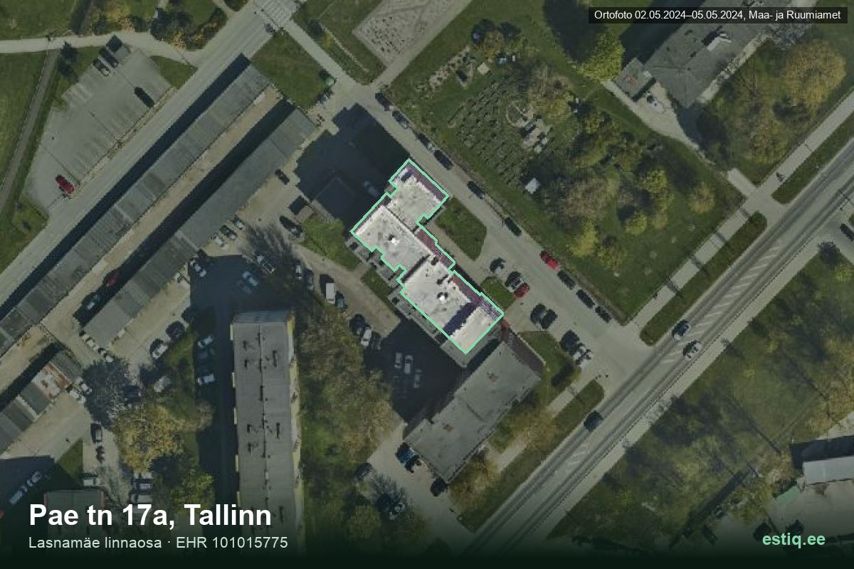 Pae tänav 17a, Tallinn – hoone aerofoto, kontuur ehitisregistri (EHR) andmetest