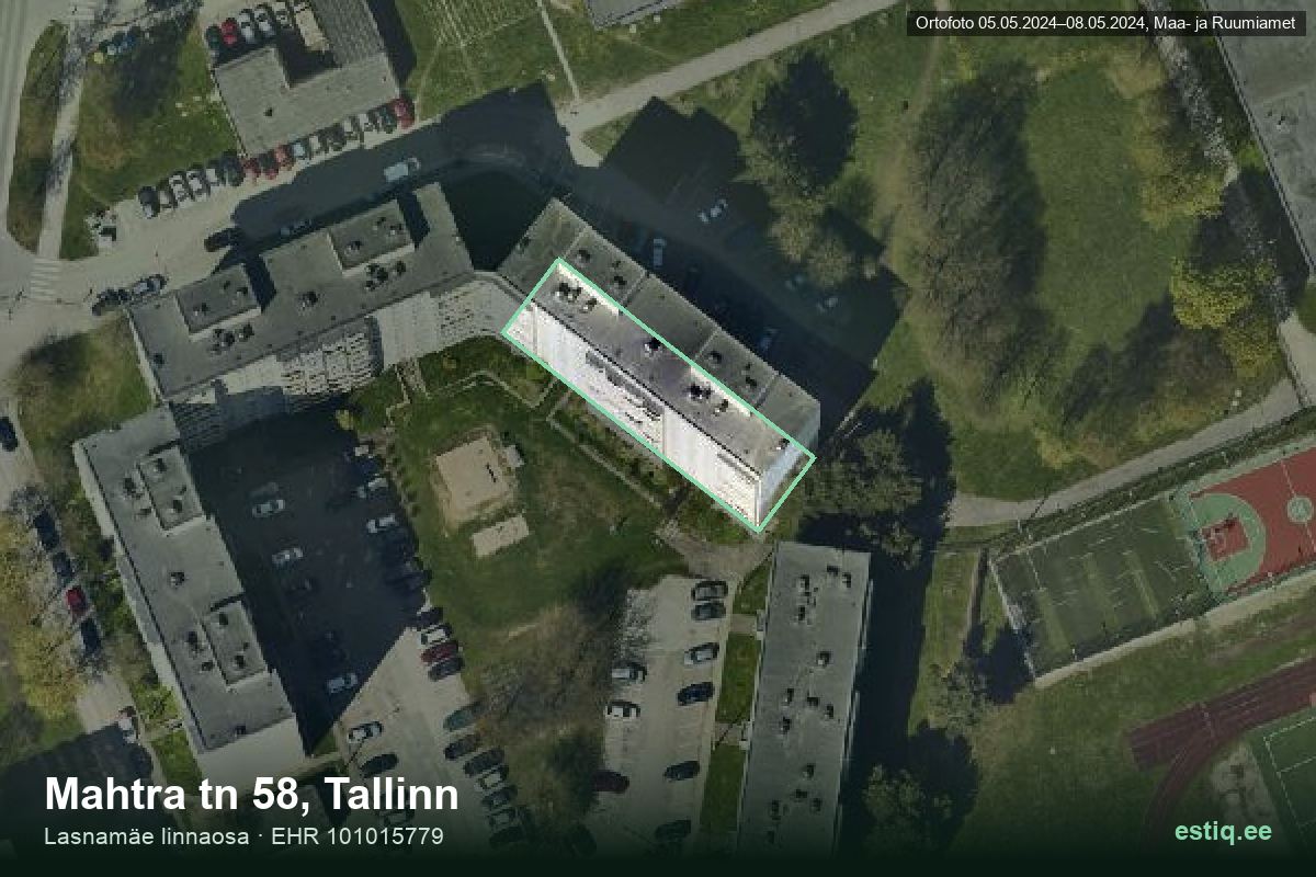 Mahtra tänav 58, Tallinn – hoone aerofoto, kontuur ehitisregistri (EHR) andmetest