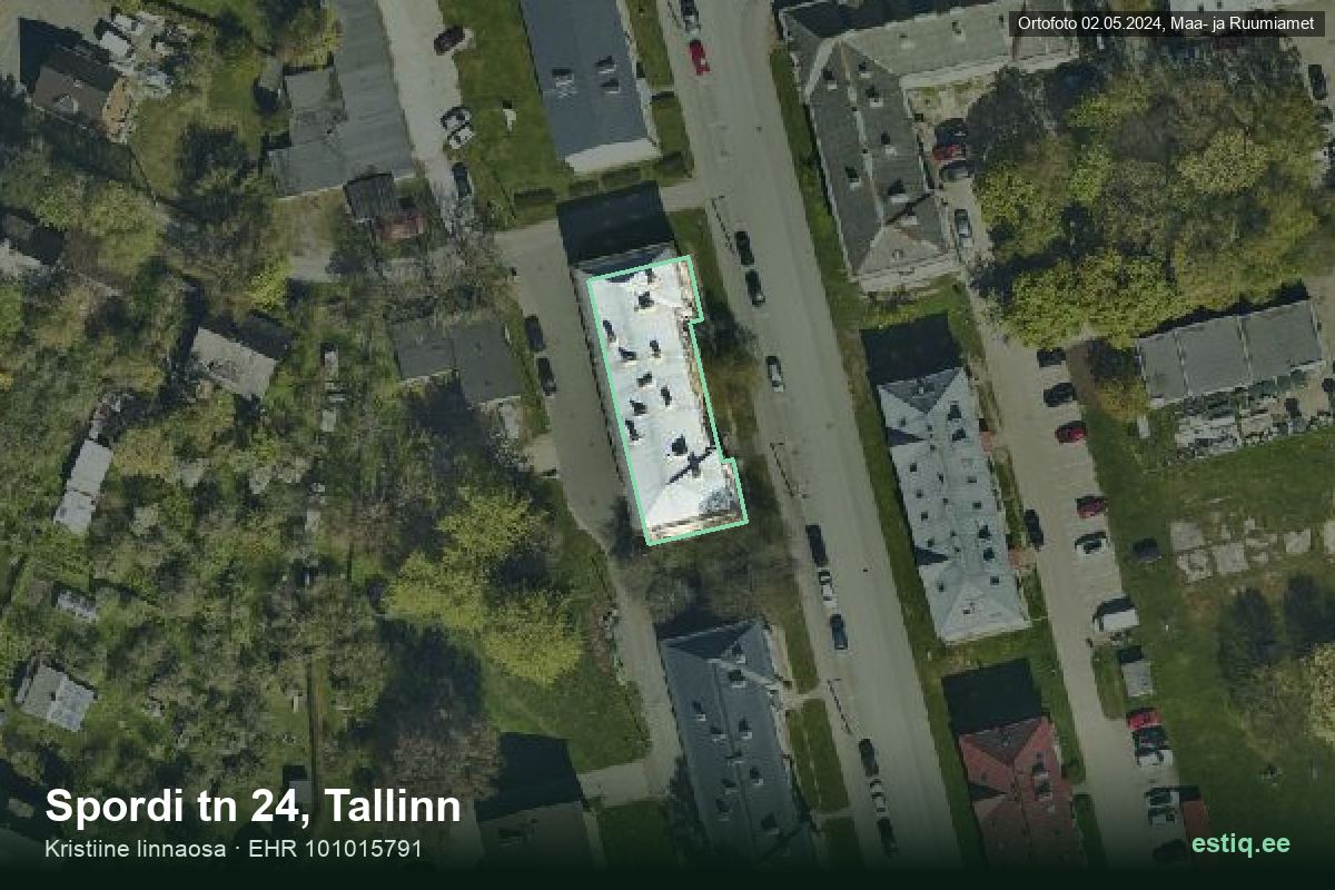 Spordi tänav 24, Tallinn – hoone aerofoto, kontuur ehitisregistri (EHR) andmetest