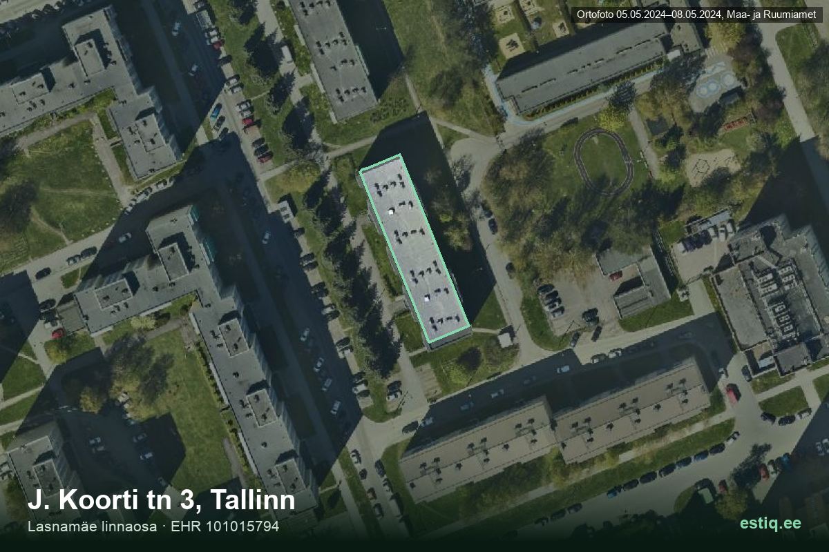 J. Koorti tänav 3, Tallinn – hoone aerofoto, kontuur ehitisregistri (EHR) andmetest