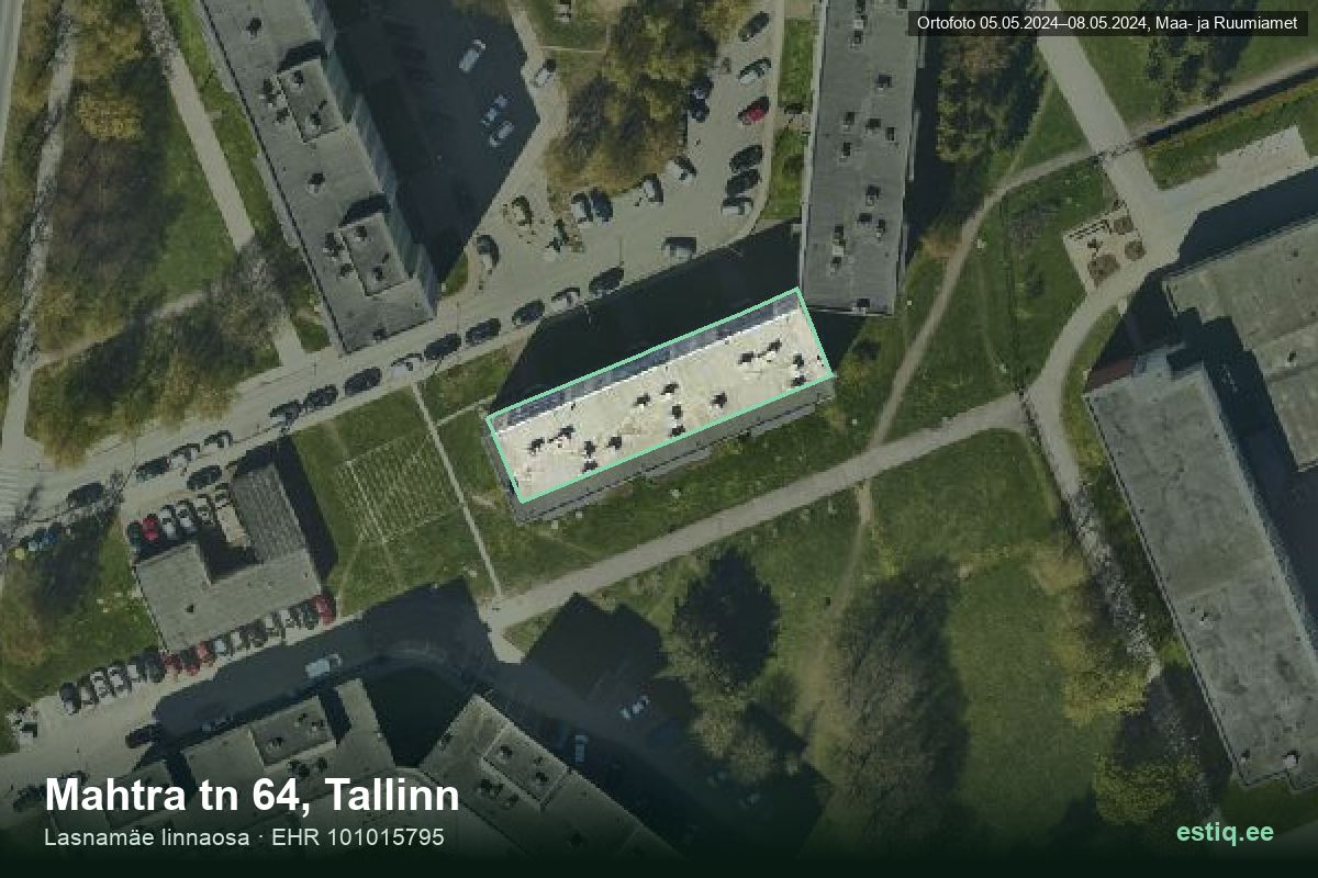 Mahtra tänav 64, Tallinn – hoone aerofoto, kontuur ehitisregistri (EHR) andmetest