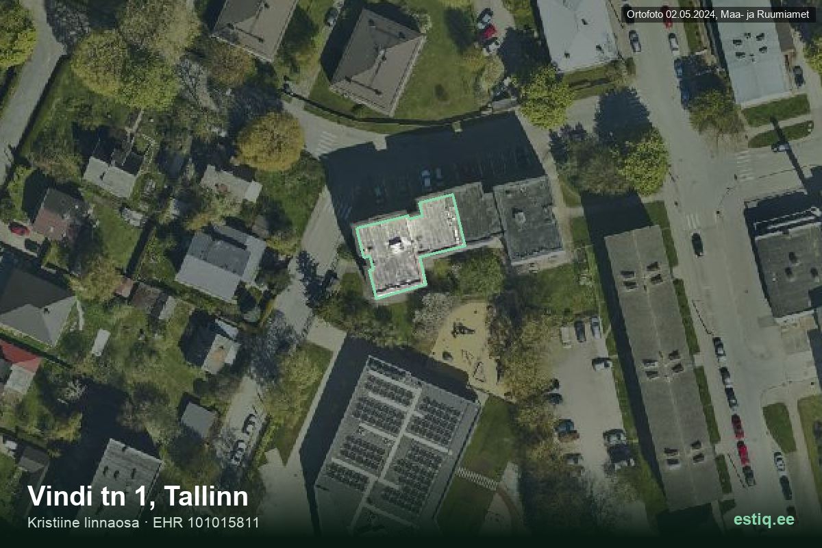 Vindi tänav 1, Tallinn – аэрофото дома, контур по данным регистра строений (EHR)