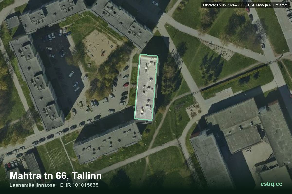 Mahtra tänav 66, Tallinn – hoone aerofoto, kontuur ehitisregistri (EHR) andmetest