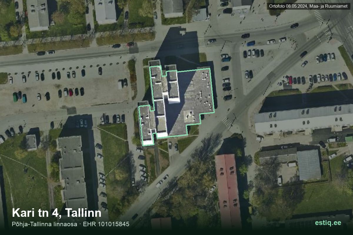 Kari tänav 4, Tallinn – hoone aerofoto, kontuur ehitisregistri (EHR) andmetest