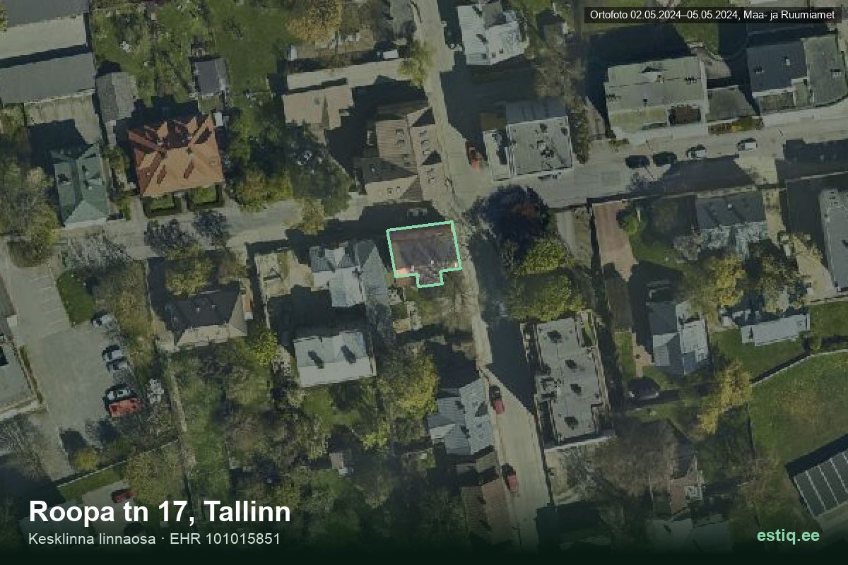 Roopa tänav 17, Tallinn – ilmakuva rakennuksesta, ääriviiva rakennusrekisteristä (EHR)