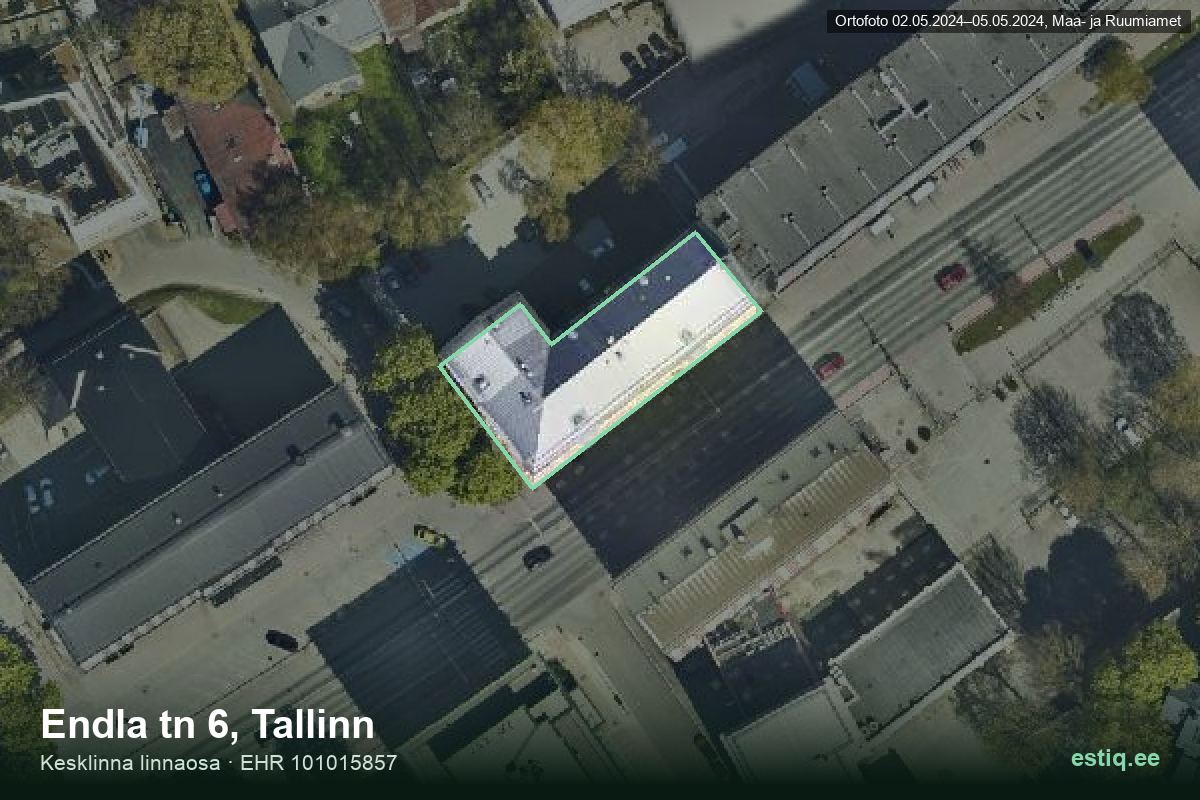 Endla tänav 6, Tallinn – hoone aerofoto, kontuur ehitisregistri (EHR) andmetest
