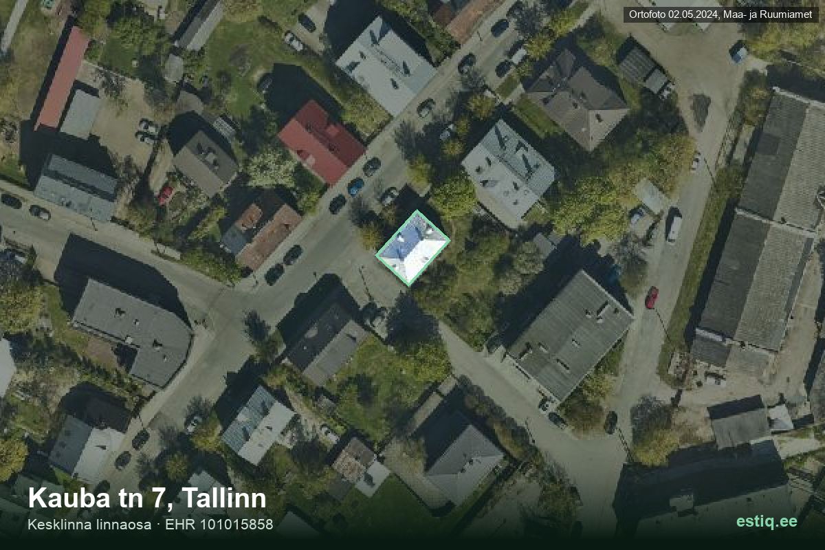 Kauba tänav 7, Tallinn – hoone aerofoto, kontuur ehitisregistri (EHR) andmetest