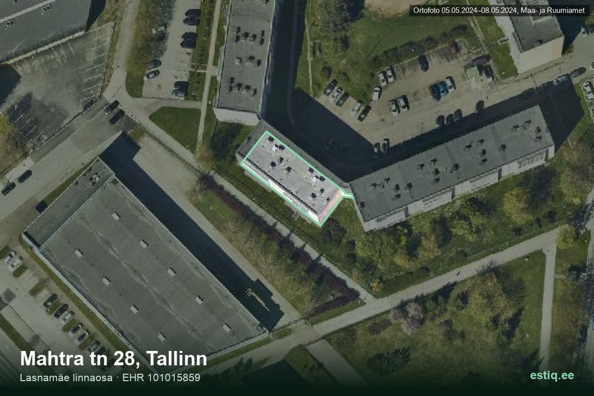 Mahtra tänav 28, Tallinn – hoone aerofoto, kontuur ehitisregistri (EHR) andmetest