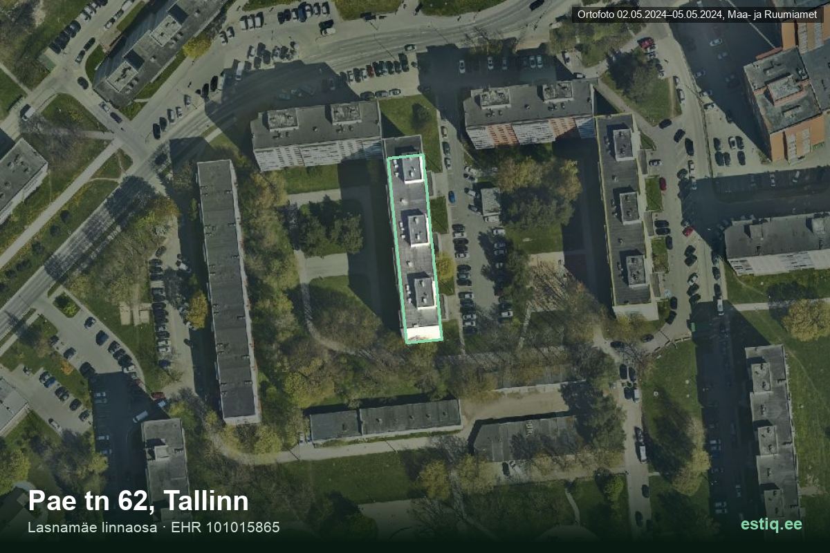 Pae tänav 62, Tallinn – hoone aerofoto, kontuur ehitisregistri (EHR) andmetest