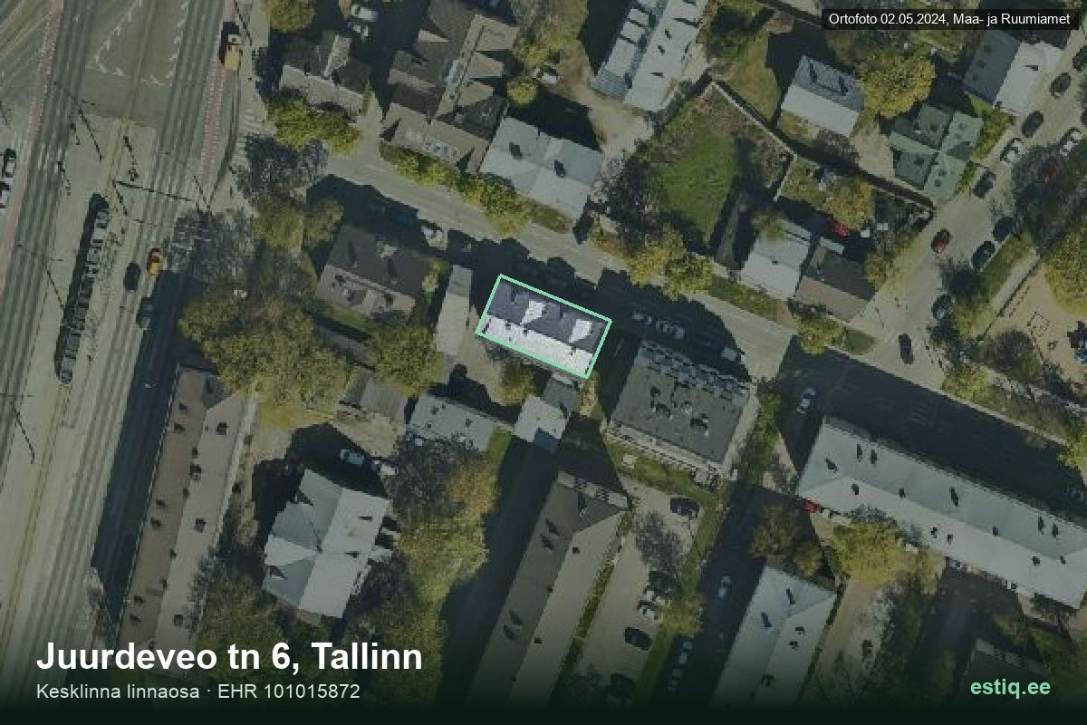 Juurdeveo tänav 6, Tallinn – аэрофото дома, контур по данным регистра строений (EHR)