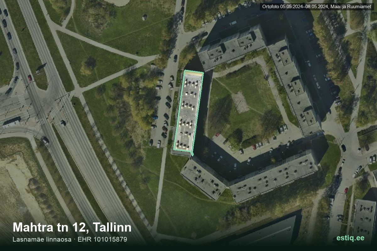 Mahtra tänav 12, Tallinn – hoone aerofoto, kontuur ehitisregistri (EHR) andmetest