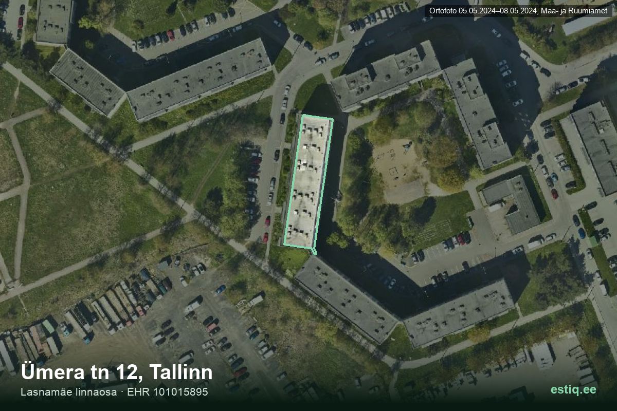 Ümera tänav 12, Tallinn – hoone aerofoto, kontuur ehitisregistri (EHR) andmetest