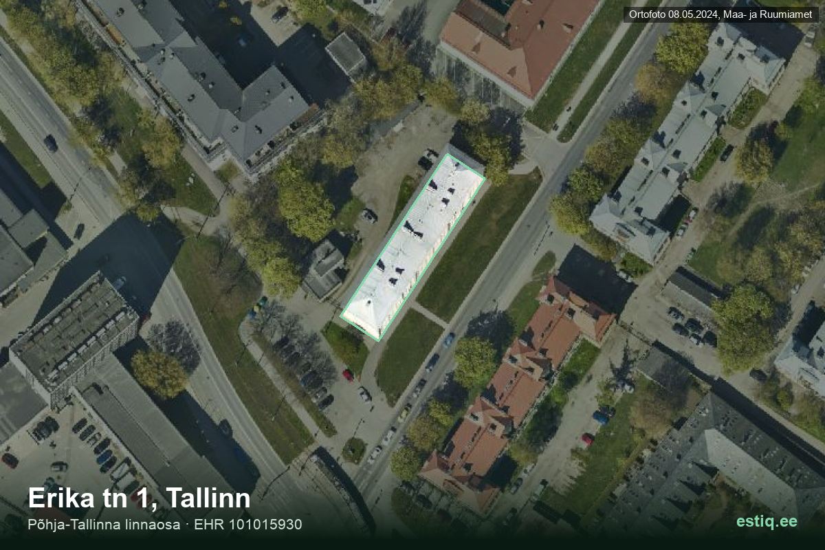 Erika tänav 1, Tallinn – hoone aerofoto, kontuur ehitisregistri (EHR) andmetest