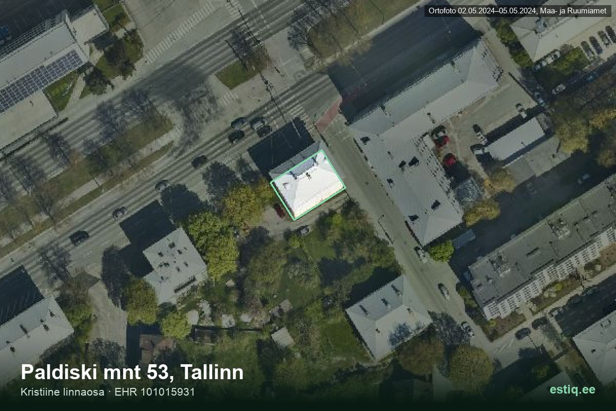 Paldiski mnt 53, Tallinn – aerial photo of the building, outline from the Building Register (EHR)