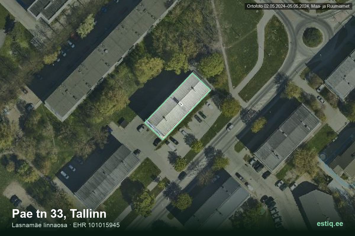 Pae tänav 33, Tallinn – hoone aerofoto, kontuur ehitisregistri (EHR) andmetest