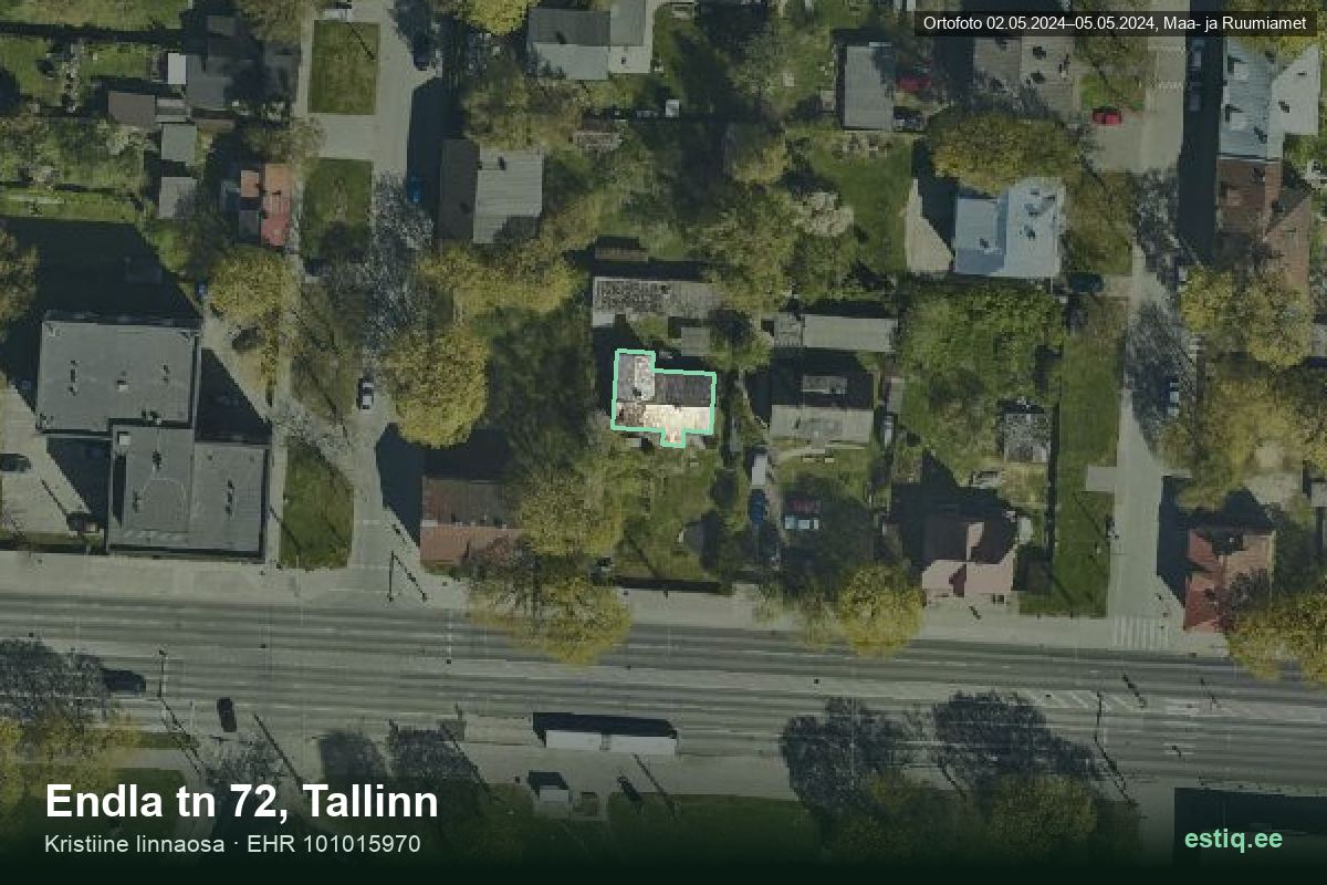 Endla tänav 72, Tallinn – hoone aerofoto, kontuur ehitisregistri (EHR) andmetest