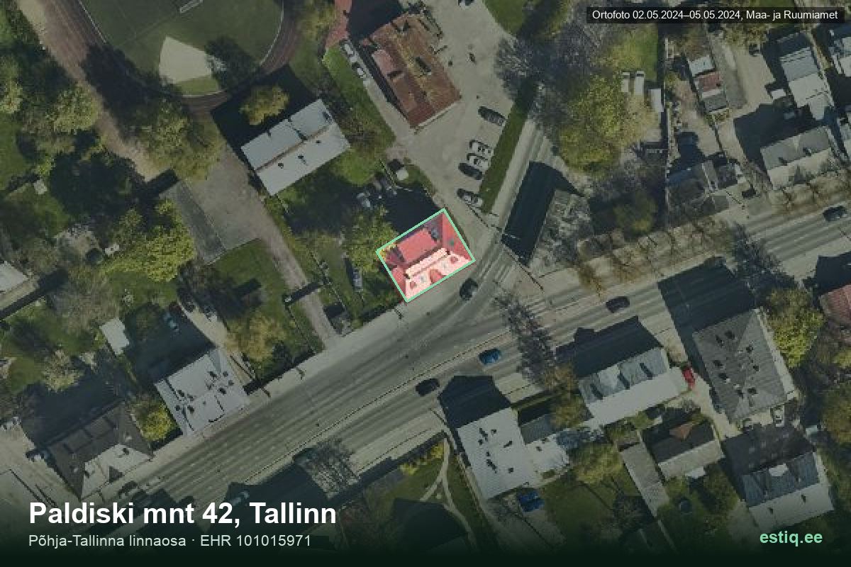 Paldiski mnt 42, Tallinn – hoone aerofoto, kontuur ehitisregistri (EHR) andmetest