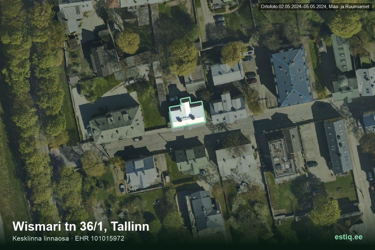 Wismari tänav 36/1, Tallinn – ilmakuva rakennuksesta, ääriviiva rakennusrekisteristä (EHR)