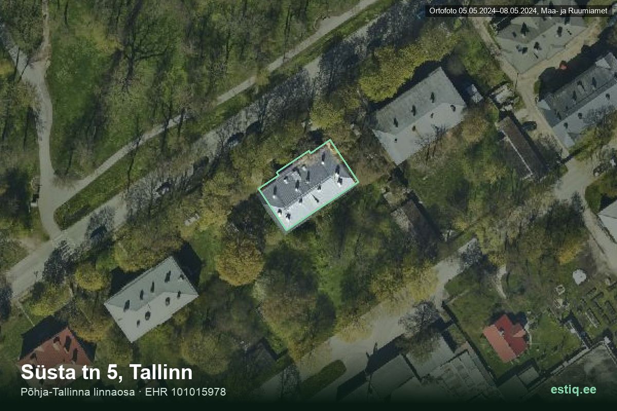 Süsta tänav 5, Tallinn – аэрофото дома, контур по данным регистра строений (EHR)