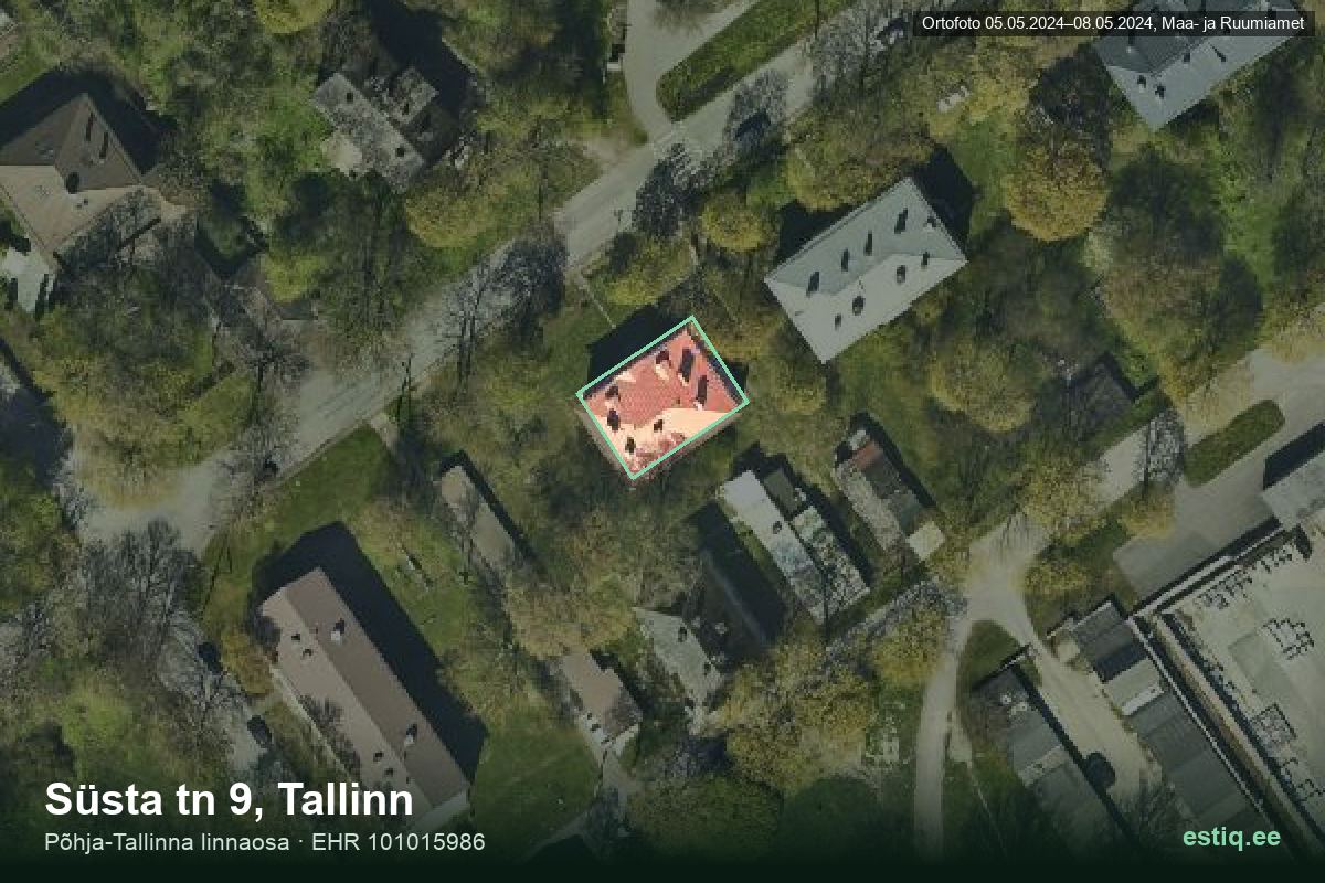 Süsta tänav 9, Tallinn – ilmakuva rakennuksesta, ääriviiva rakennusrekisteristä (EHR)