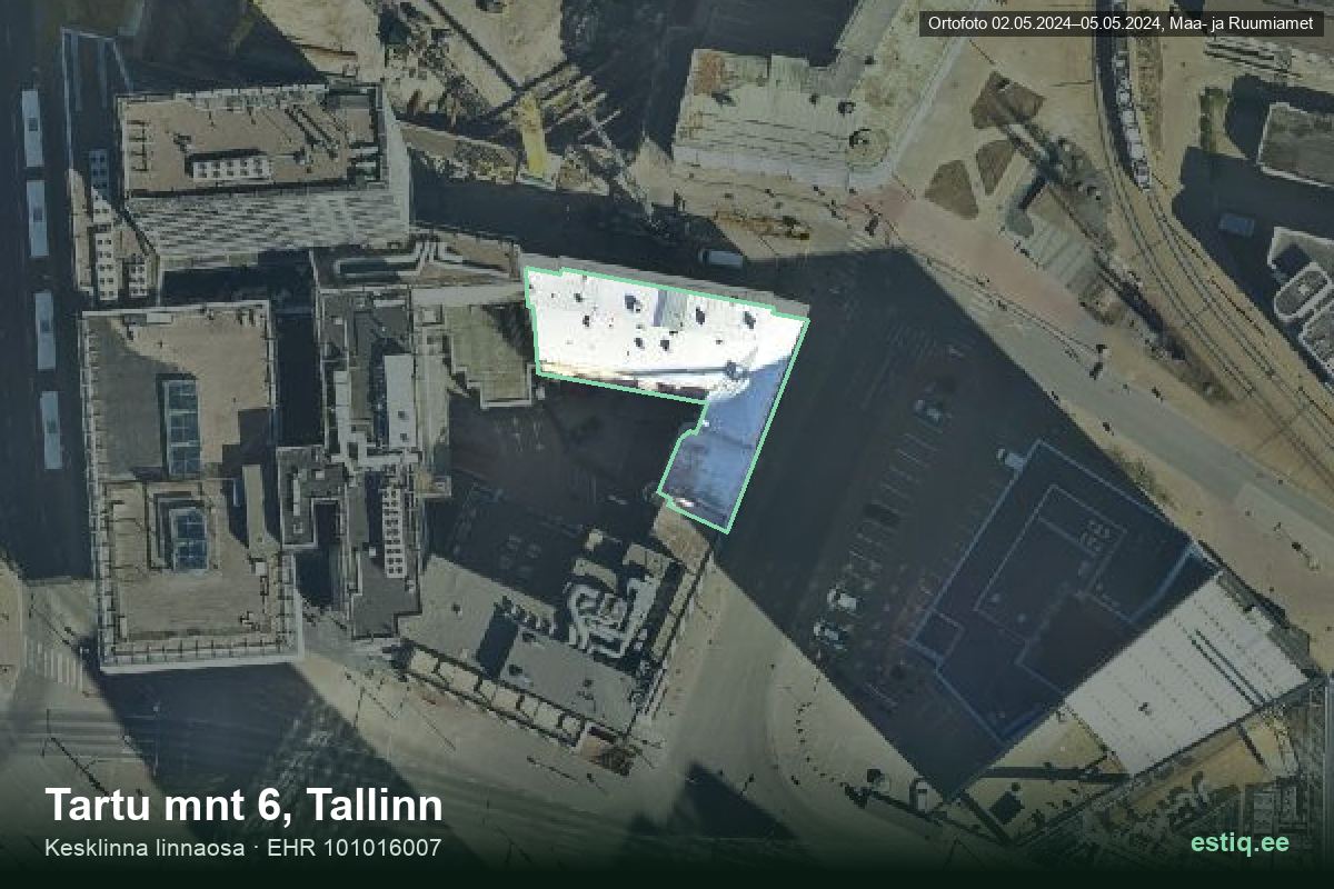 Tartu mnt 6, Tallinn – hoone aerofoto, kontuur ehitisregistri (EHR) andmetest