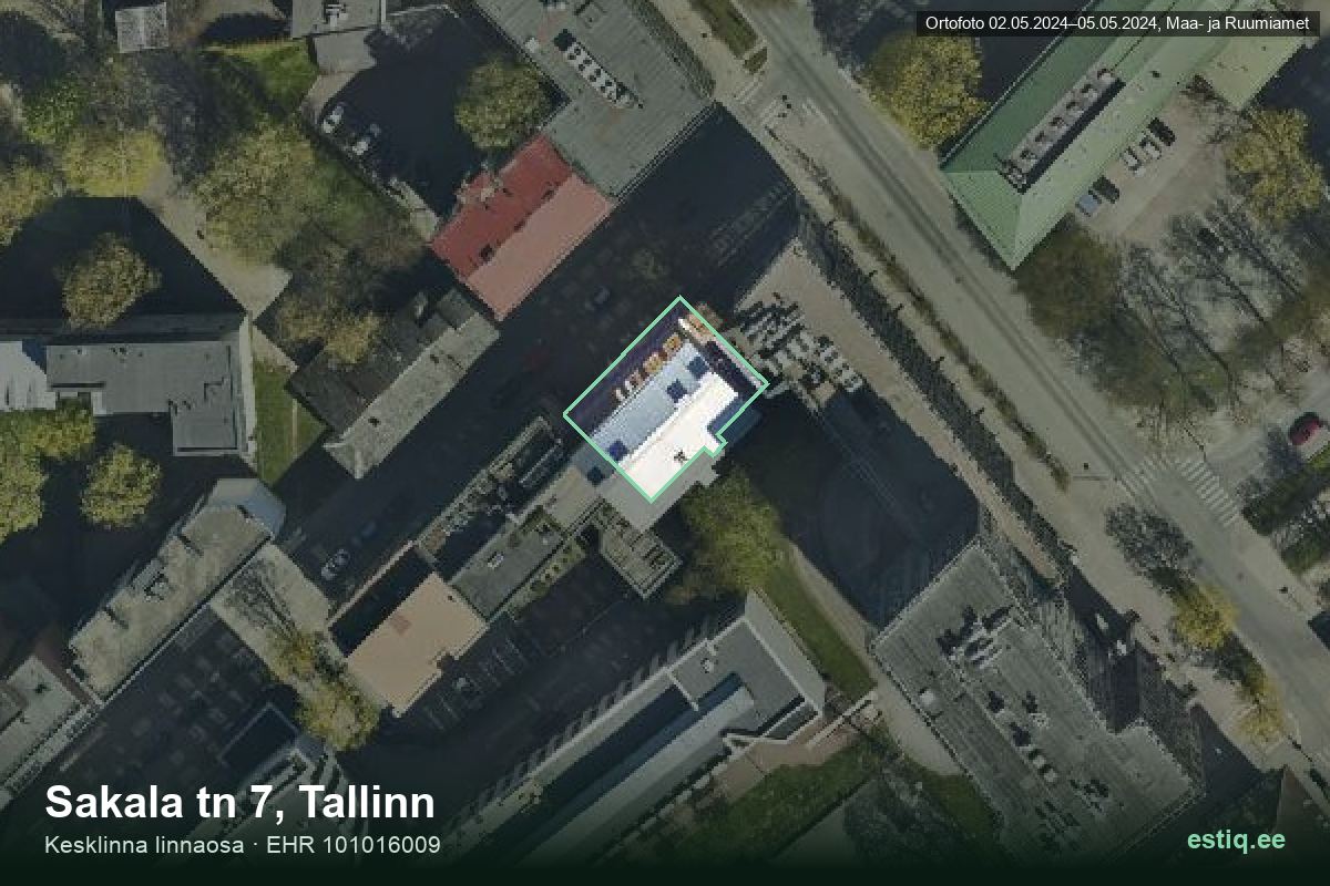 Sakala tänav 7, Tallinn – аэрофото дома, контур по данным регистра строений (EHR)