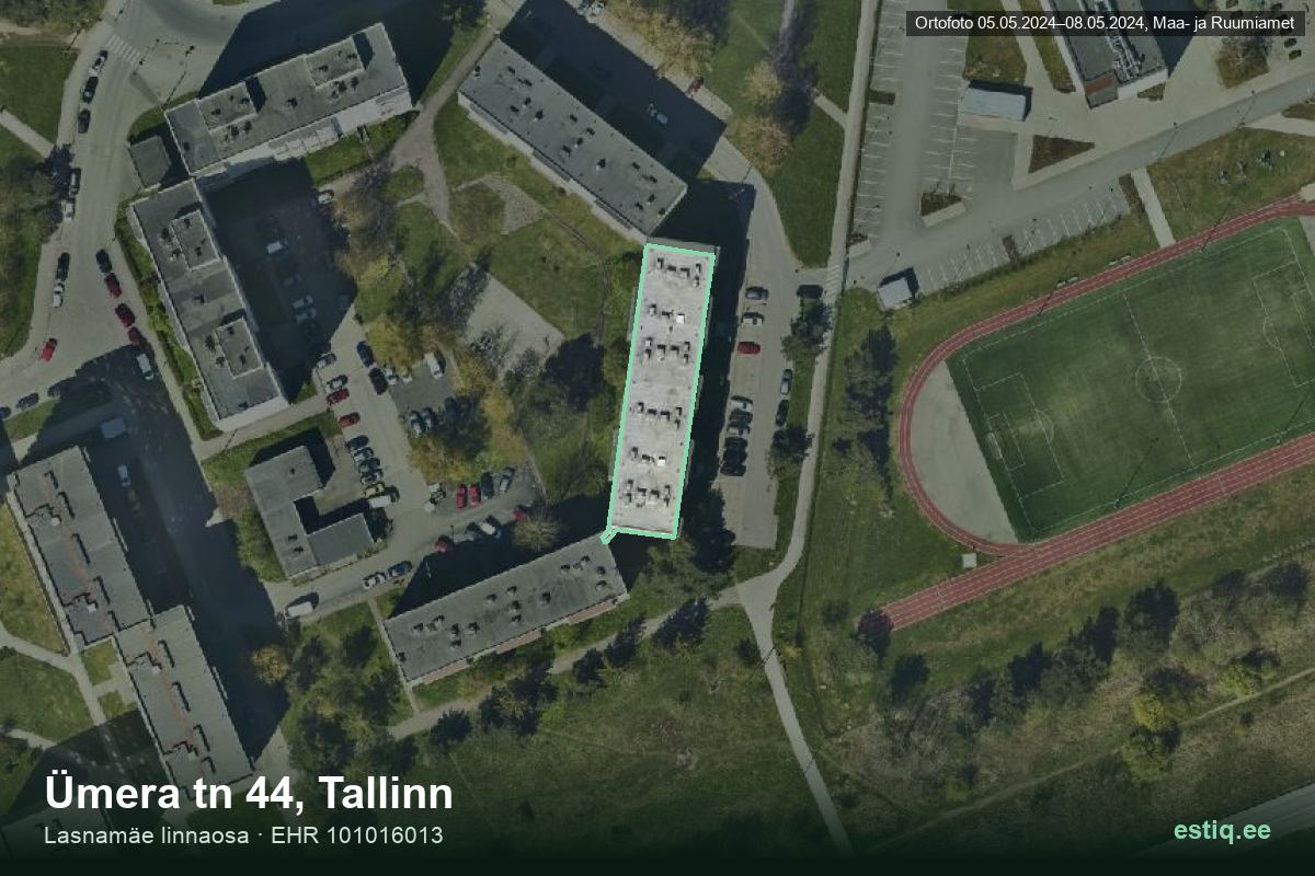 Ümera tänav 44, Tallinn – hoone aerofoto, kontuur ehitisregistri (EHR) andmetest