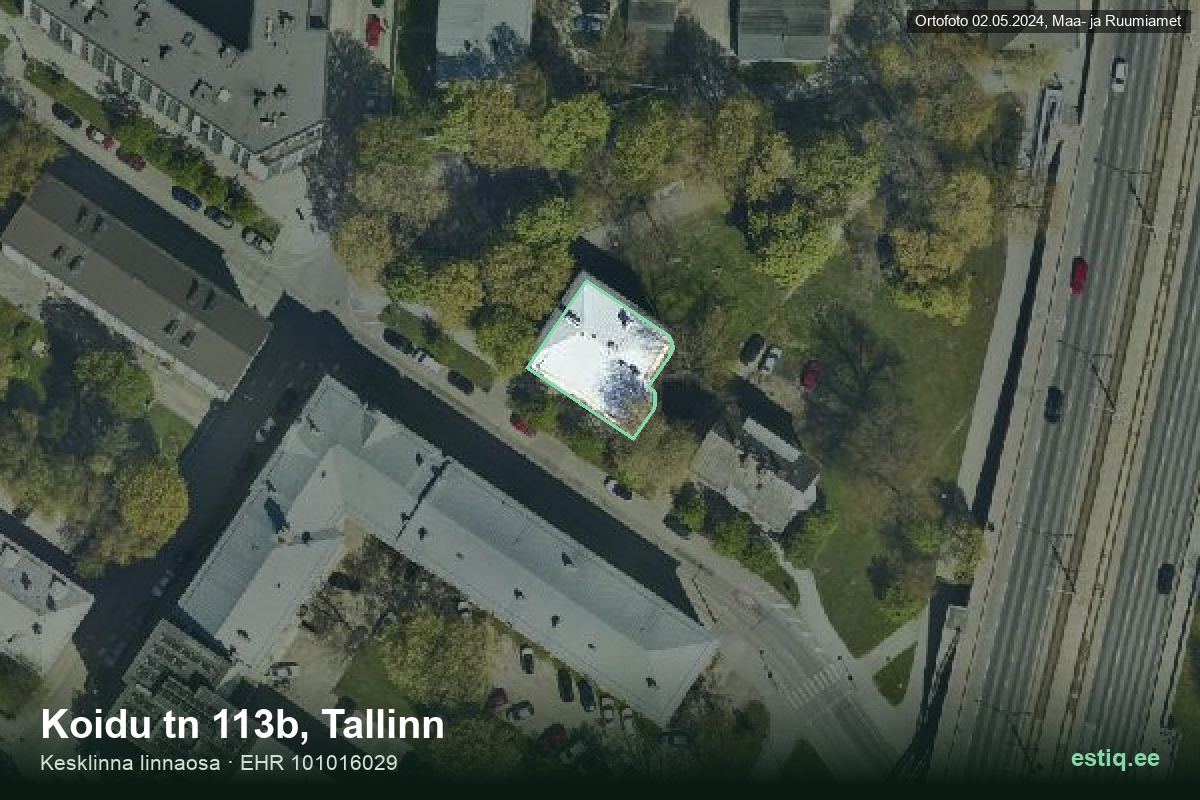 Koidu tänav 113b, Tallinn – аэрофото дома, контур по данным регистра строений (EHR)