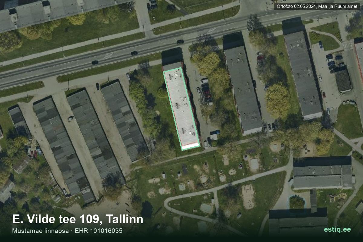E. Vilde tee 109, Tallinn – hoone aerofoto, kontuur ehitisregistri (EHR) andmetest