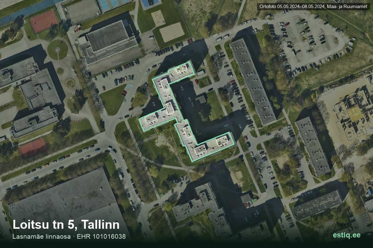Loitsu tänav 5, Tallinn – ilmakuva rakennuksesta, ääriviiva rakennusrekisteristä (EHR)