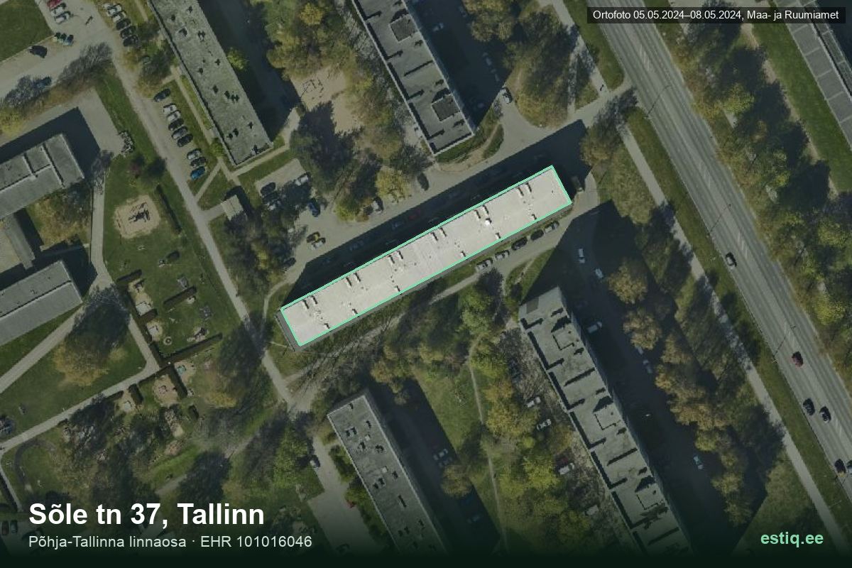 Sõle tänav 37, Tallinn – hoone aerofoto, kontuur ehitisregistri (EHR) andmetest
