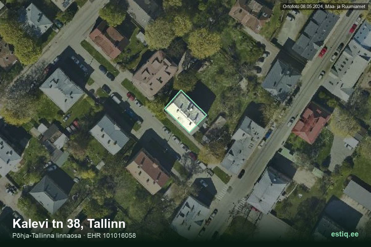 Kalevi tänav 38, Tallinn – hoone aerofoto, kontuur ehitisregistri (EHR) andmetest