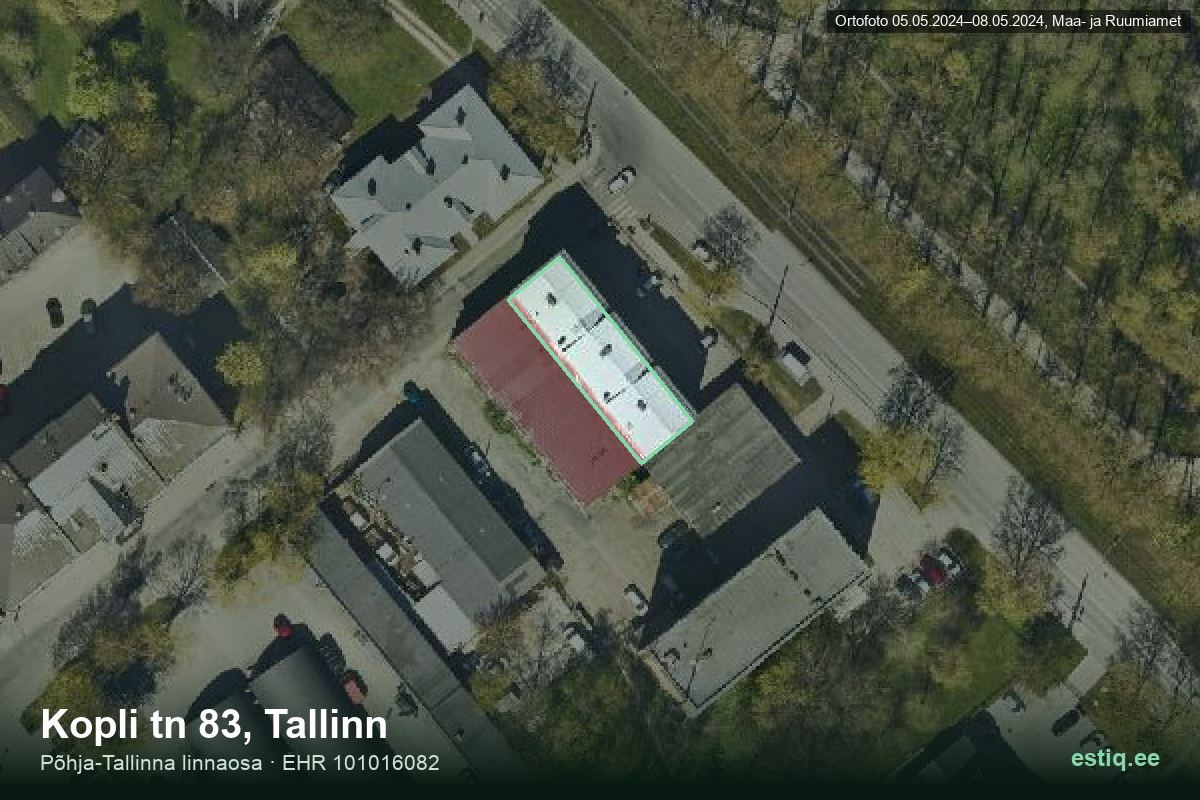 Kopli tänav 83, Tallinn – hoone aerofoto, kontuur ehitisregistri (EHR) andmetest