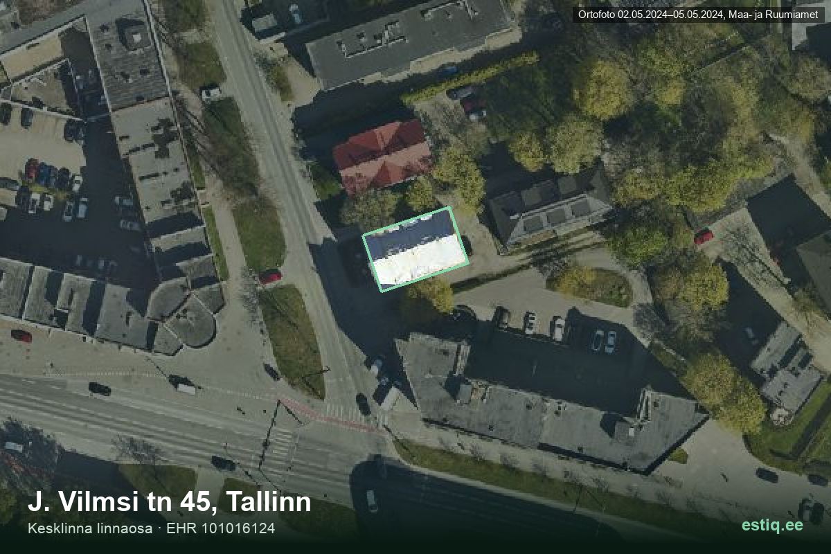J. Vilmsi tänav 45, Tallinn – hoone aerofoto, kontuur ehitisregistri (EHR) andmetest