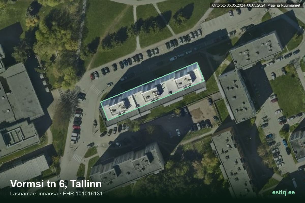 Vormsi tänav 6, Tallinn – ilmakuva rakennuksesta, ääriviiva rakennusrekisteristä (EHR)
