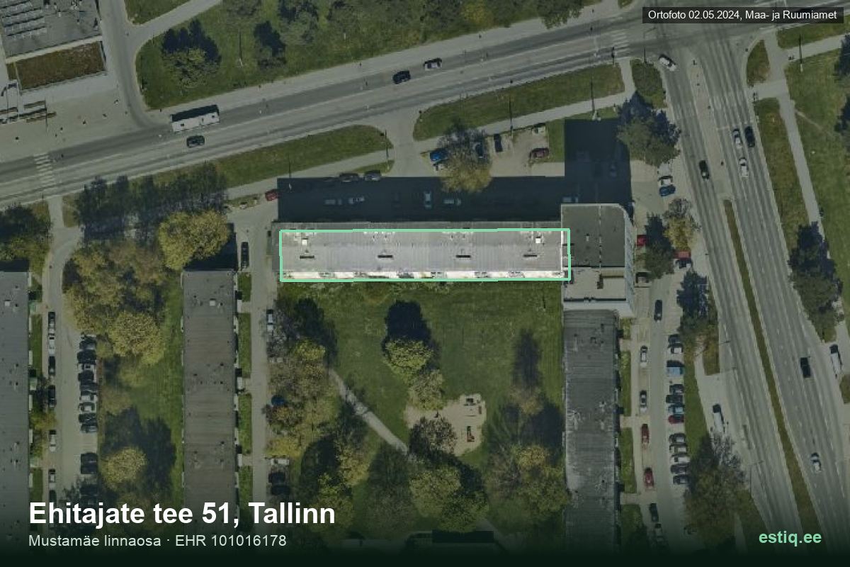 Ehitajate tee 51, Tallinn – hoone aerofoto, kontuur ehitisregistri (EHR) andmetest