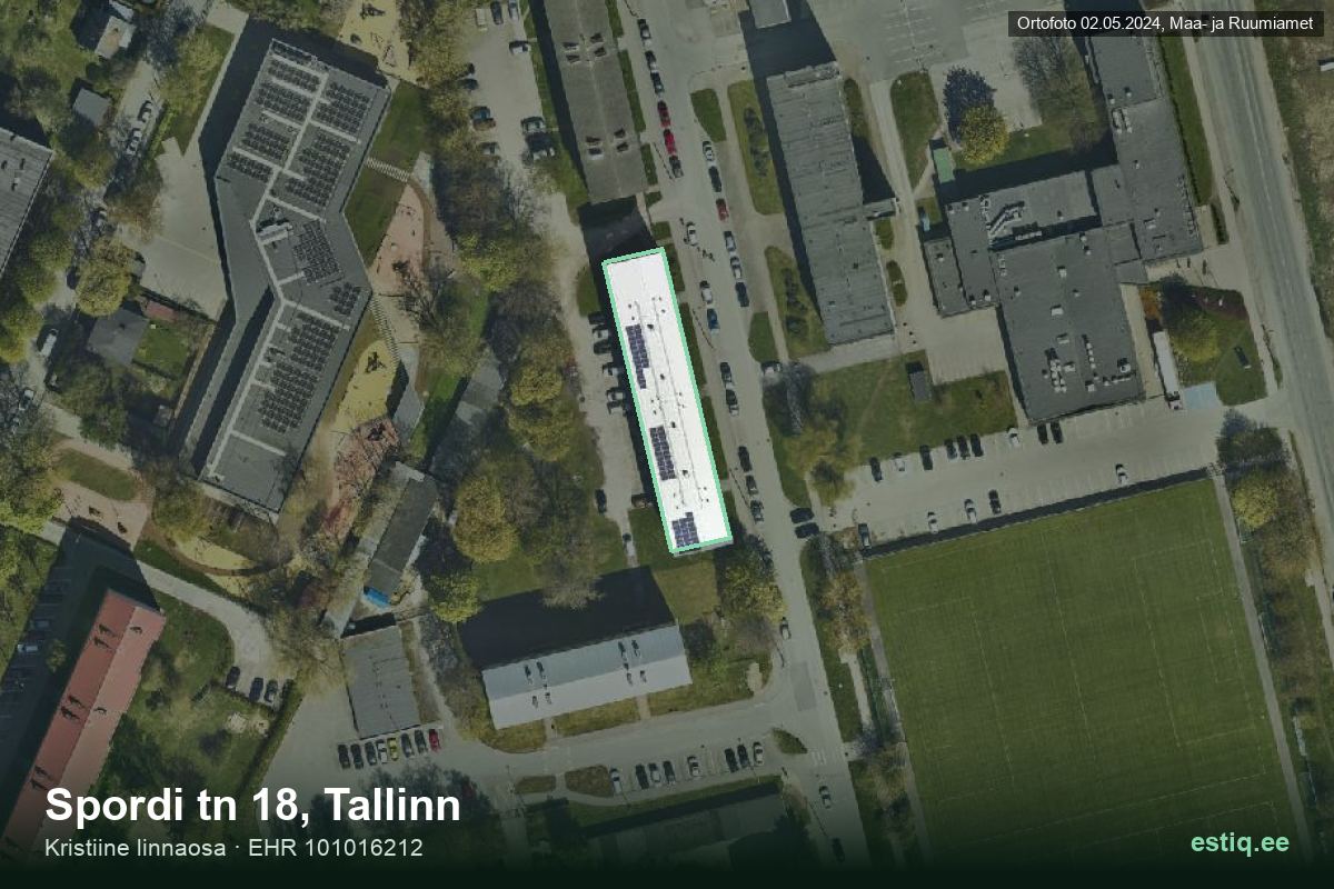 Spordi tänav 18, Tallinn – hoone aerofoto, kontuur ehitisregistri (EHR) andmetest