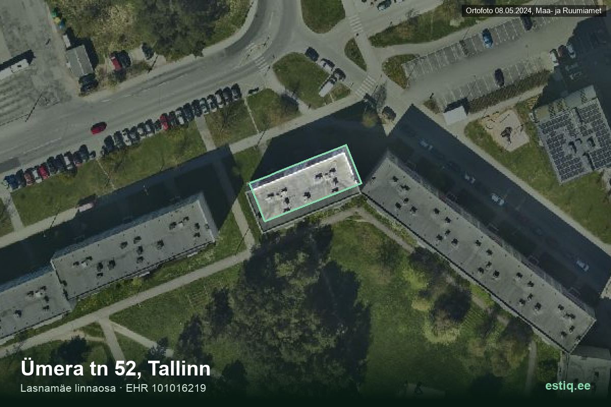 Ümera tänav 52, Tallinn – hoone aerofoto, kontuur ehitisregistri (EHR) andmetest