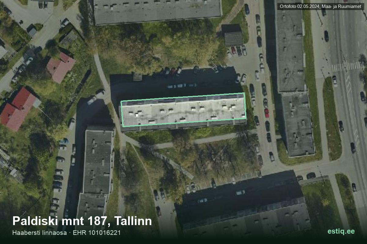Paldiski mnt 187, Tallinn – ilmakuva rakennuksesta, ääriviiva rakennusrekisteristä (EHR)