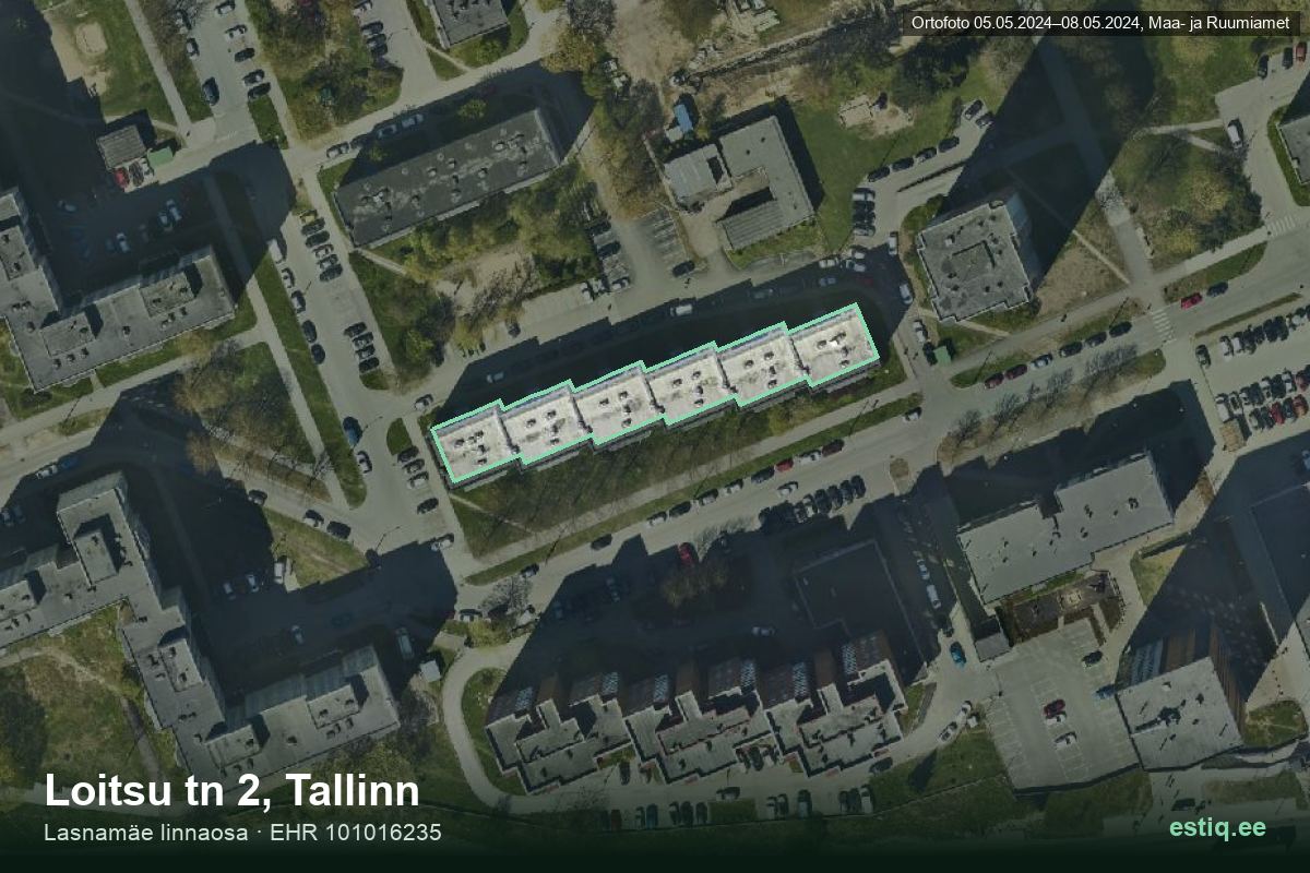 Loitsu tänav 2, Tallinn – hoone aerofoto, kontuur ehitisregistri (EHR) andmetest