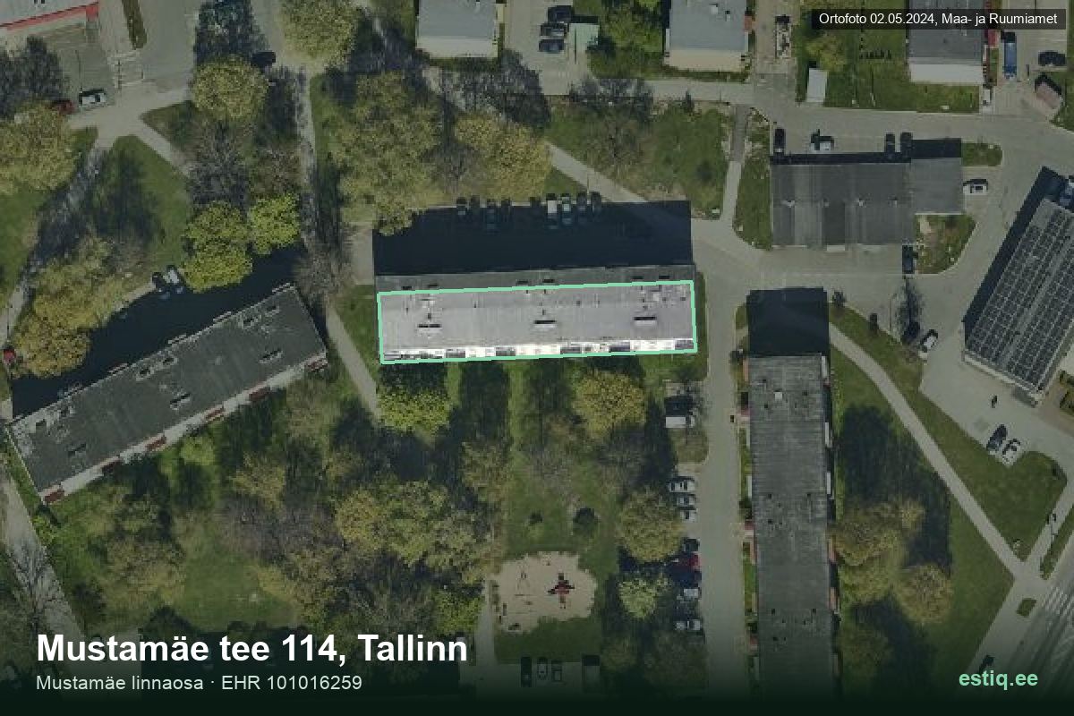 Mustamäe tee 114, Tallinn – hoone aerofoto, kontuur ehitisregistri (EHR) andmetest