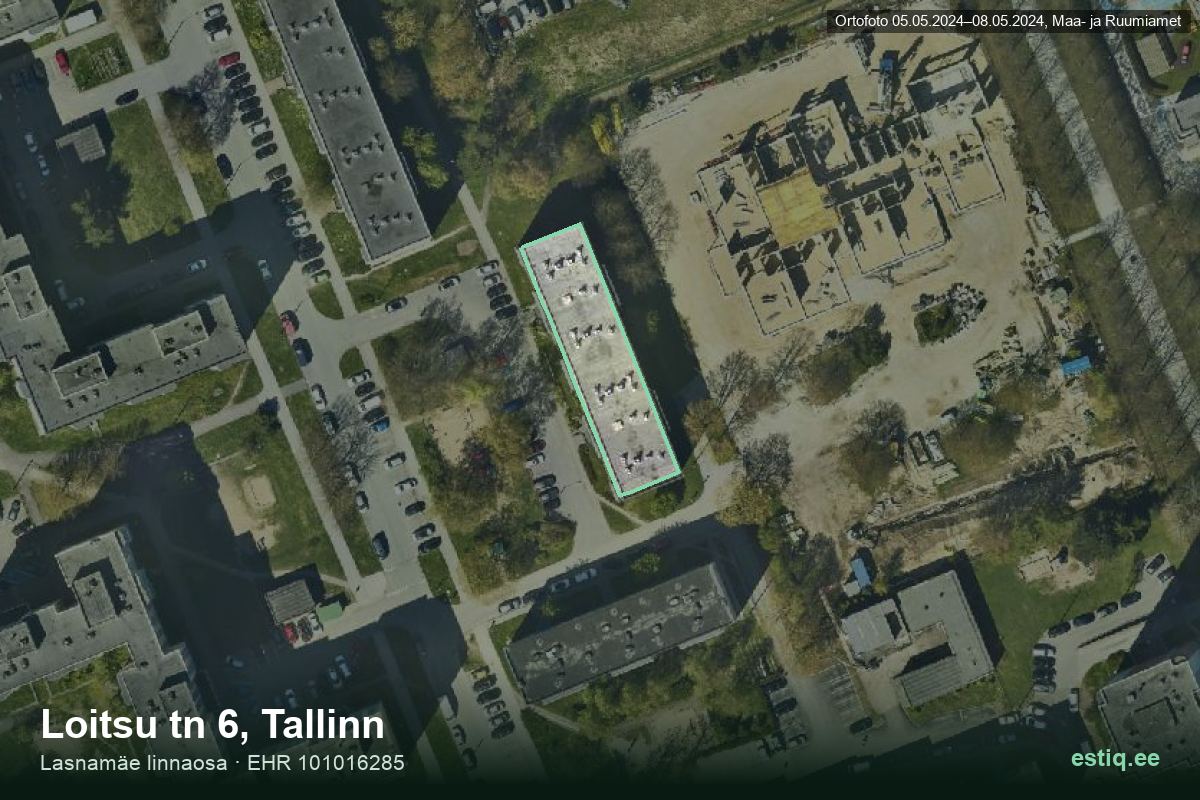 Loitsu tänav 6, Tallinn – hoone aerofoto, kontuur ehitisregistri (EHR) andmetest
