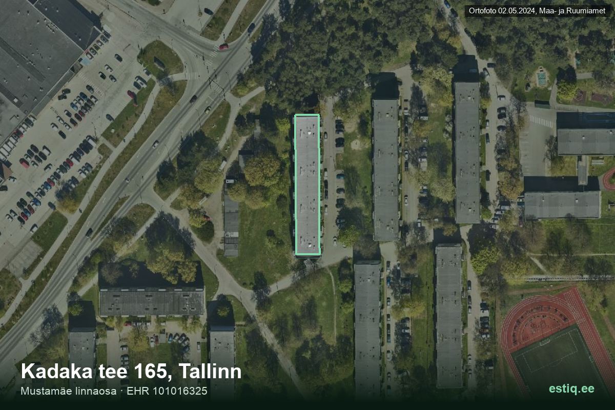 Kadaka tee 165, Tallinn – hoone aerofoto, kontuur ehitisregistri (EHR) andmetest