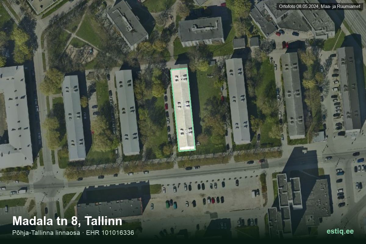 Madala tänav 8, Tallinn – hoone aerofoto, kontuur ehitisregistri (EHR) andmetest