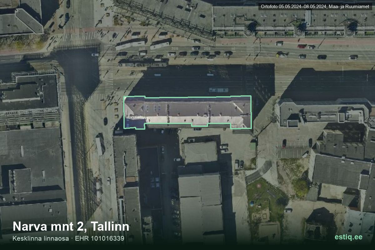Narva mnt 2, Tallinn – hoone aerofoto, kontuur ehitisregistri (EHR) andmetest