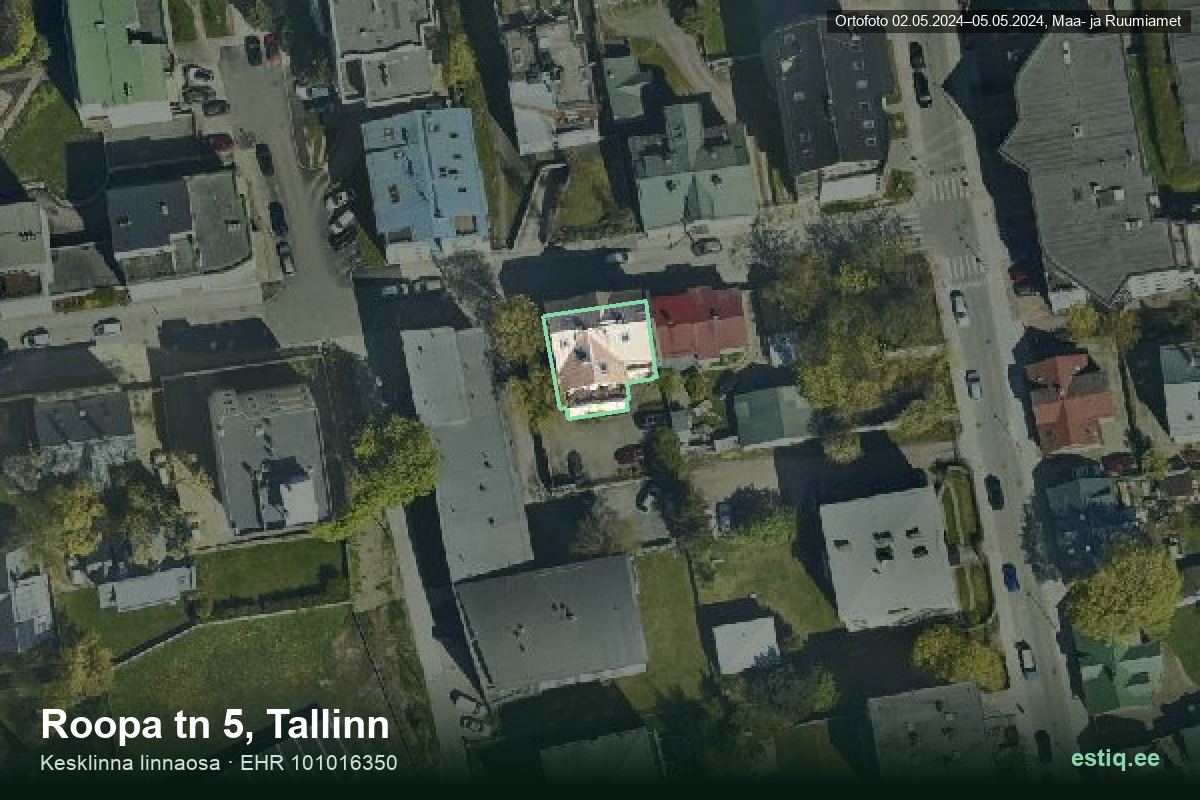Roopa tänav 5, Tallinn – ilmakuva rakennuksesta, ääriviiva rakennusrekisteristä (EHR)